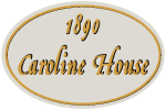 The 1890 Caroline House logo: antique old-fashioned sign for bed and breakfast historic inn